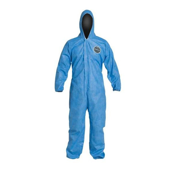 Dupont Hooded Disposable Coverall, 3XL, Blue, SMS, zipper PB127SBU3X002500