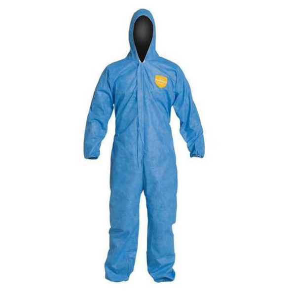 Dupont Hooded Disposable Coverall, 3XL, Blue, SMS, zipper PB127SBU3X002500
