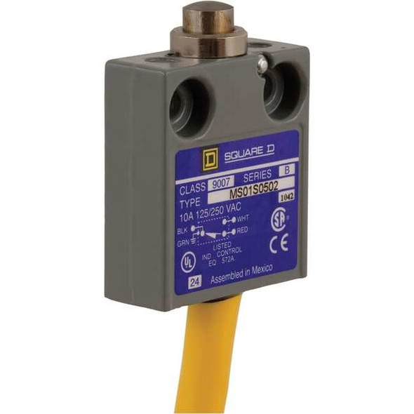 Telemecanique Sensors Limit Switch, Plunger, 1NO/1NC 9007MS01S0502