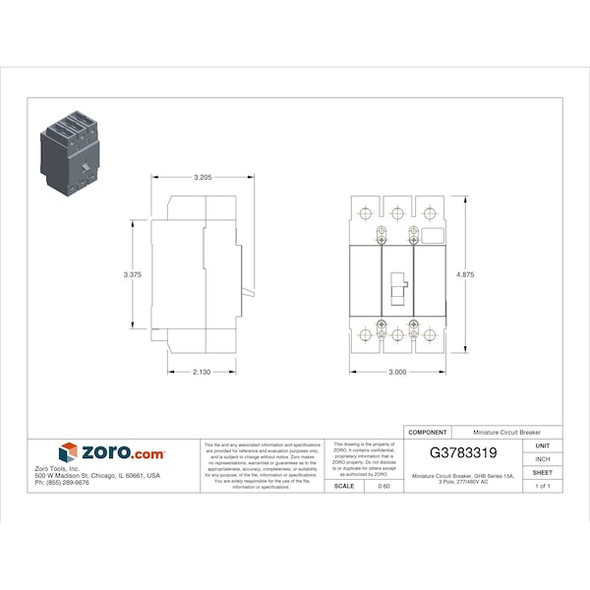 Eaton Circuit Breaker,15A,Bolt On,277/480V,3P GHB3015 Eaton Circuit Breaker,15A,Bolt On,277/480V,3P GHB3015