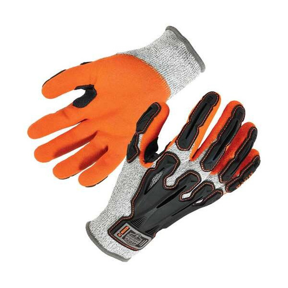 Ergodyne Impact Gloves,Level 5,Gray/Orange,PR 922CR