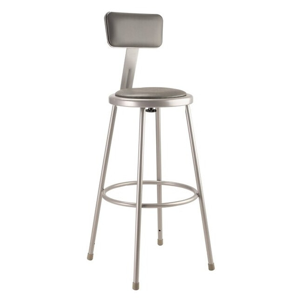National Public Seating Round Stool with Backrest, Height 30"Gray 6430B