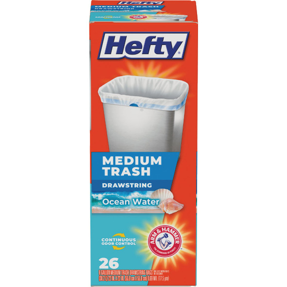 Hefty 8 Gal. White Drawstring Ocean Water Scent Trash Bag (26-Count) E88534