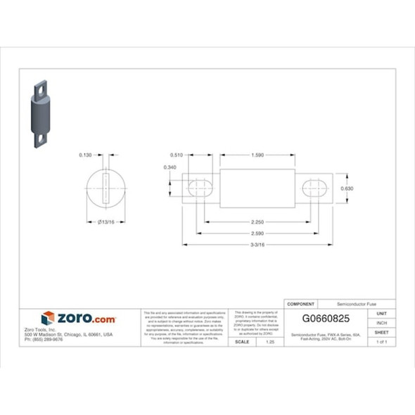 Eaton Bussmann Semiconductor Fuse, 60A, Fast-Acting, 250V AC, Bolt-On FWX-60A