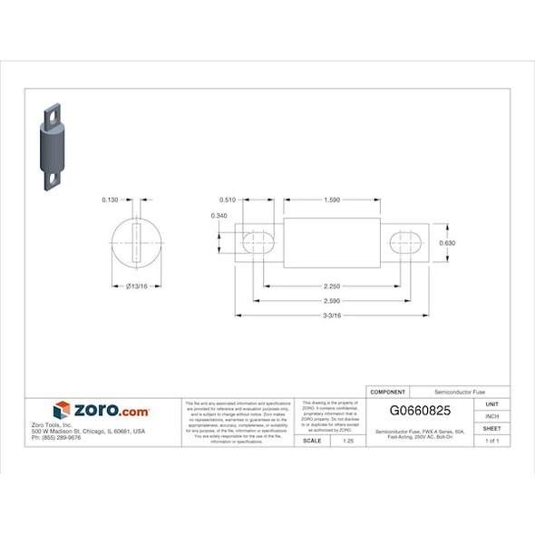 Eaton Bussmann Semiconductor Fuse, 60A, Fast-Acting, 250V AC, Bolt-On FWX-60A
