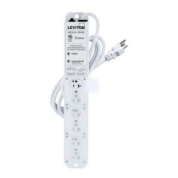 Leviton Outlet Strip, Medical Grade, 6 5-20R, 5-20P, 7 ft., White 53C6M-2N7