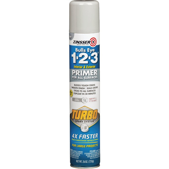 Zinsser 26 Oz. Bulls Eye 1-2-3 Primer Spray with Turbo Spray System, Flat Gray 343748 791031