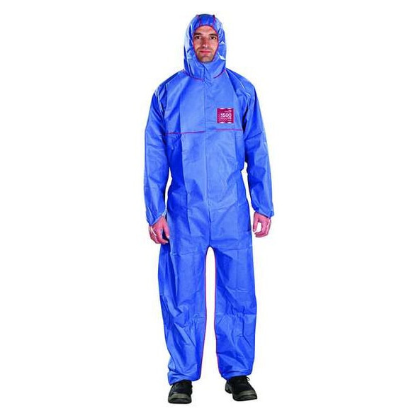 Ansell Hooded Coverall, M, Navy, SMMS Polypropylene NR17-S-92-111-03
