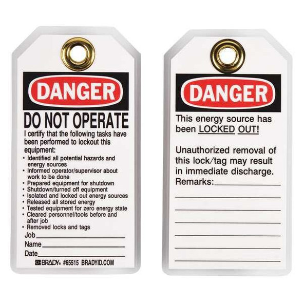 Brady Danger Tag,5-1/2 x 3 In,Hd Polyest,PK25 65515