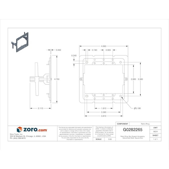 Raco Box Support,Retro Ring,4 In,2-Gang 206RAC