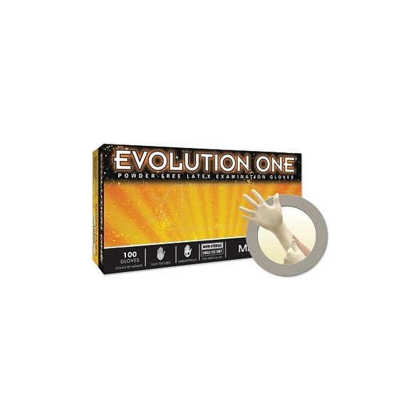 Evolution One EV-2050 Latex Exam Gloves, Large, Natural Rubber Latex