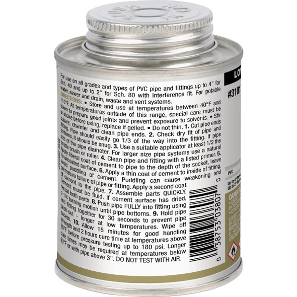 Oatey 8 Oz. Low Voc Regular Bodied Clear PVC Cement Oatey 8 Oz. Low Voc Regular Bodied Clear PVC Cement