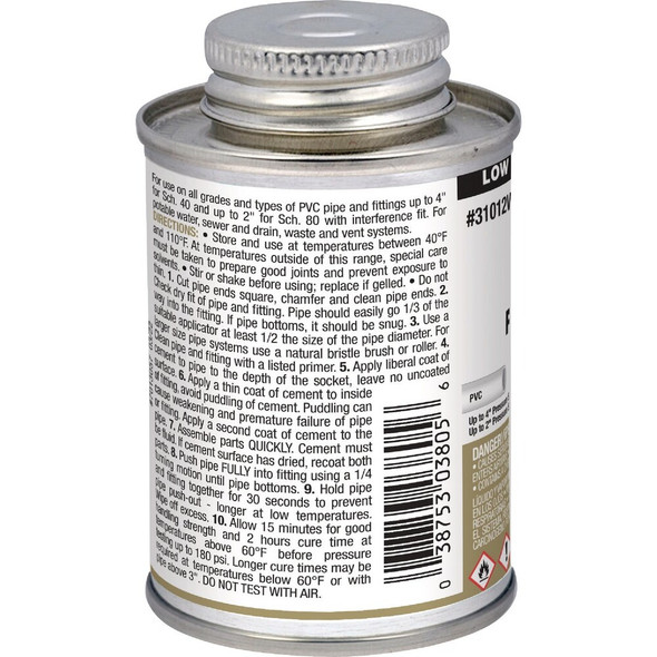 Oatey 4 Oz. Low Voc Regular Bodied Clear PVC Cement 31012V 470606