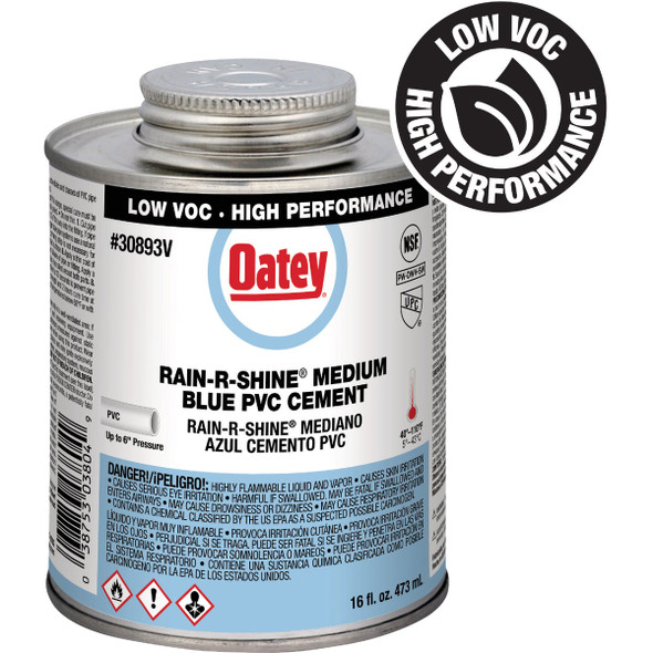 Oatey Rain-R-Shine 16 Oz. Low Voc Medium Bodied Blue PVC Cement 30893V