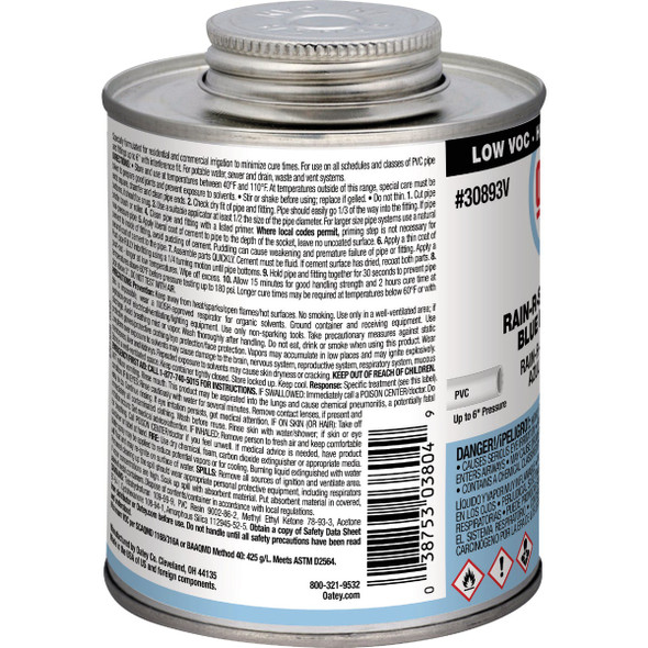Oatey Rain-R-Shine 16 Oz. Low Voc Medium Bodied Blue PVC Cement 30893V 435396