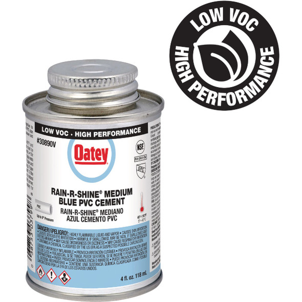 Oatey Rain-R-Shine 4 Oz. Low Voc Medium Bodied Blue PVC Cement 30890V