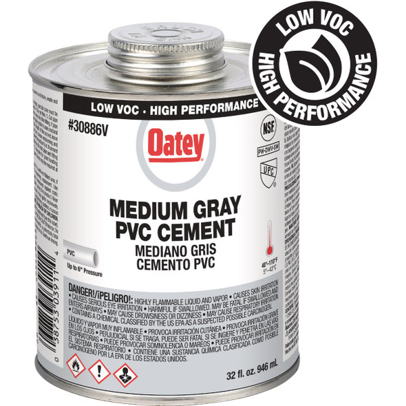 Oatey 32 Oz. Low Voc Gray PVC Cement 30886V