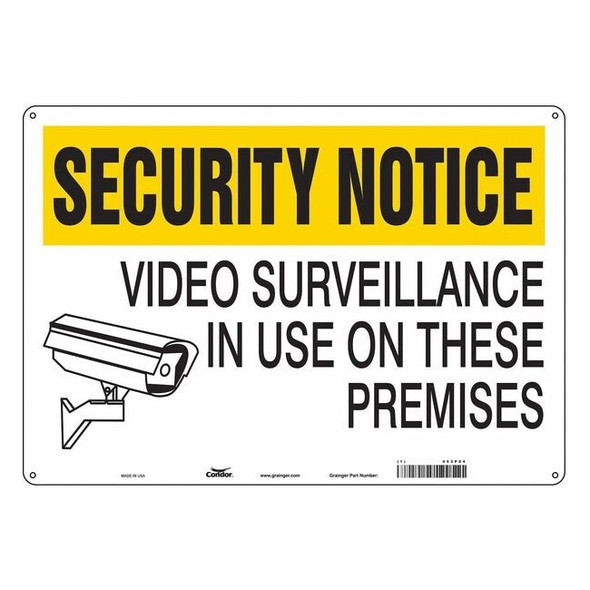 Security Sign, 14 in H, 20 in W, Aluminum, Horizontal Rectangle, English, 453P04