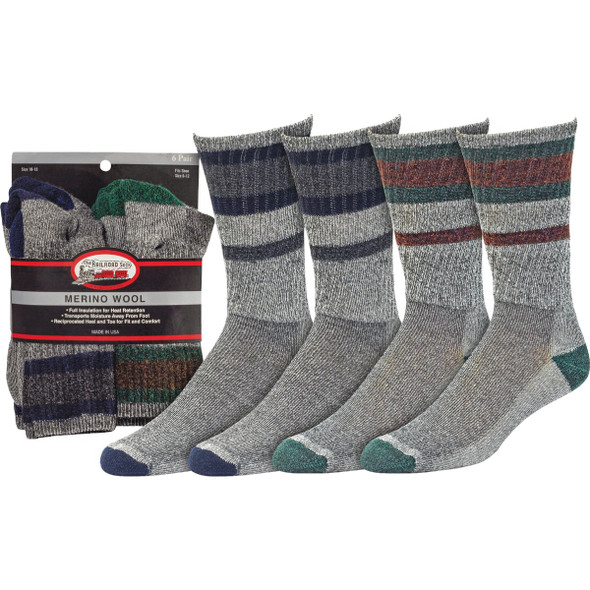 Railroad Sock Men's Merino Wool Boot Crew Sock (6-Pack) 2846 GN 717081