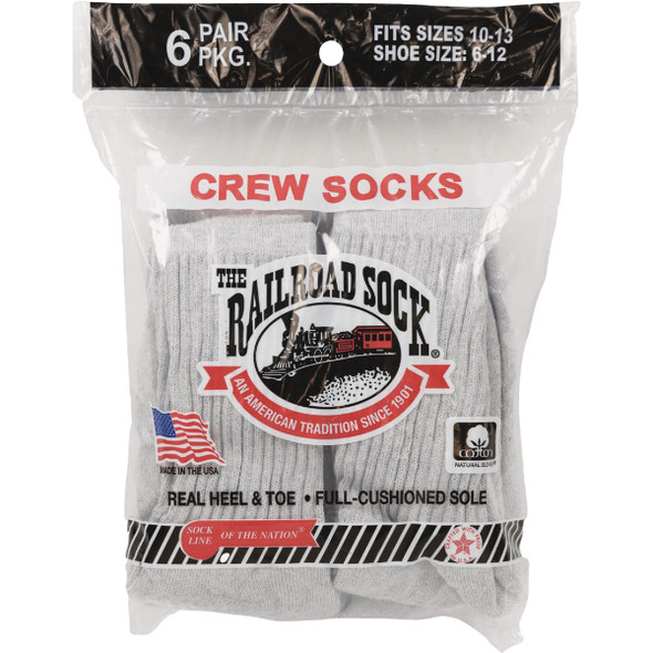 Railroad Sock Gray  Crew Sock (6-Pack)