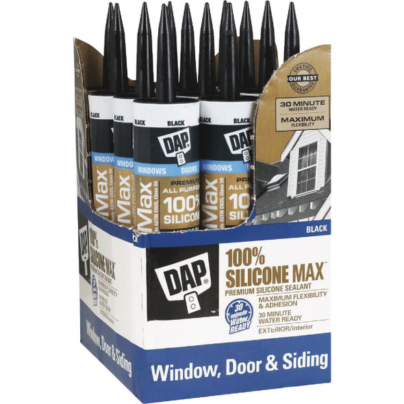 DAP Silicone Max 10.1 Oz. Black Premium All Purpose 100% Silicone Sealant 7079808789 794019