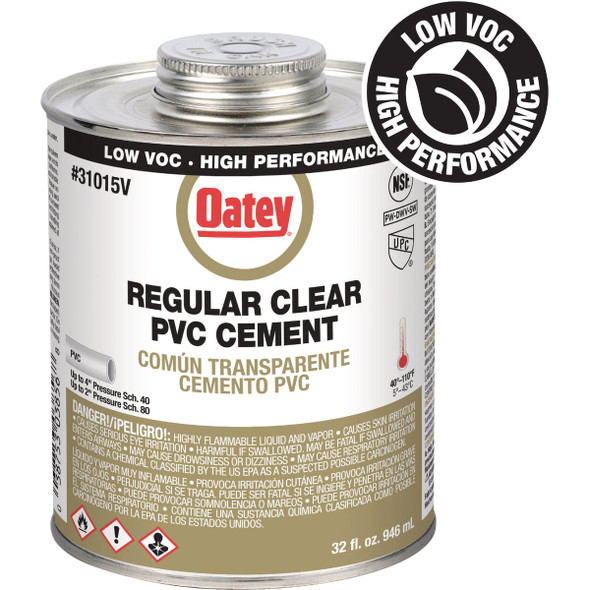 Oatey 32 Oz. Low Voc Regular Bodied Clear PVC Cement 31015V