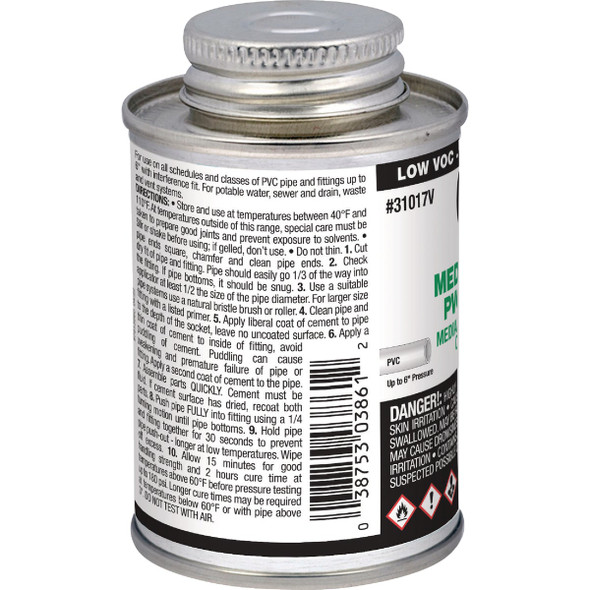Oatey 4 Oz. Low Voc Medium Bodied Clear PVC Cement 31017V 478579