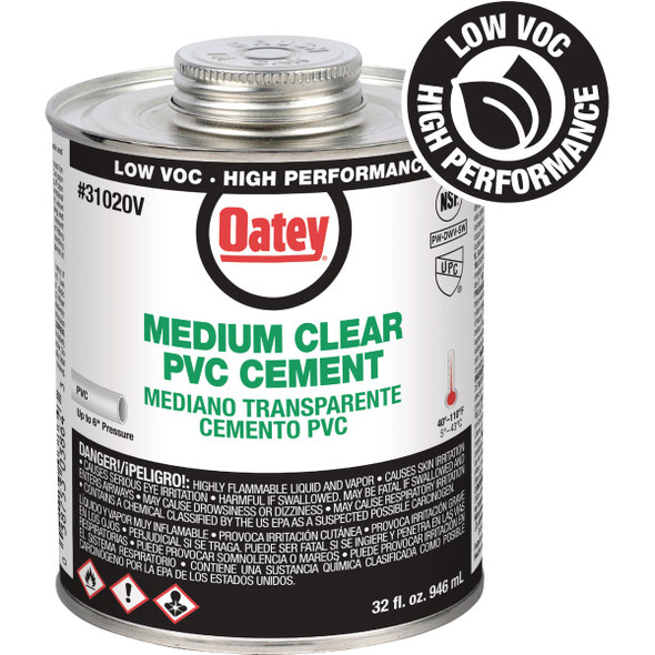 Oatey 32 Oz. Low Voc Medium Bodied Clear PVC Cement 31020V