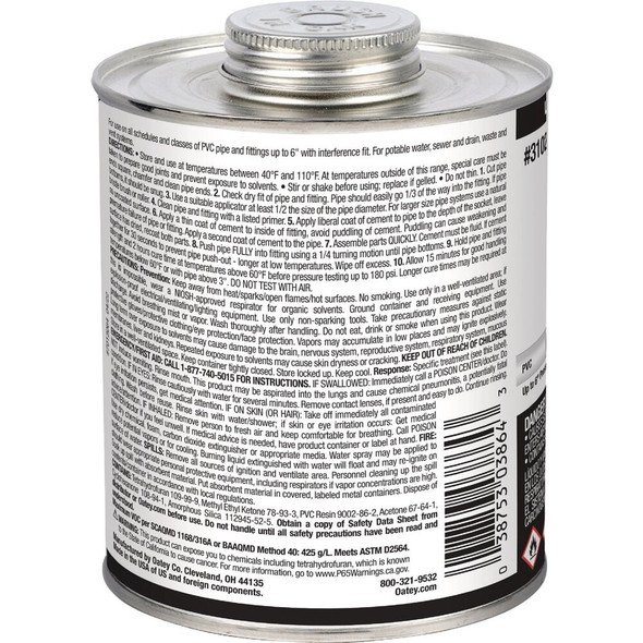 Oatey 32 Oz. Low Voc Medium Bodied Clear PVC Cement 31020V 487662