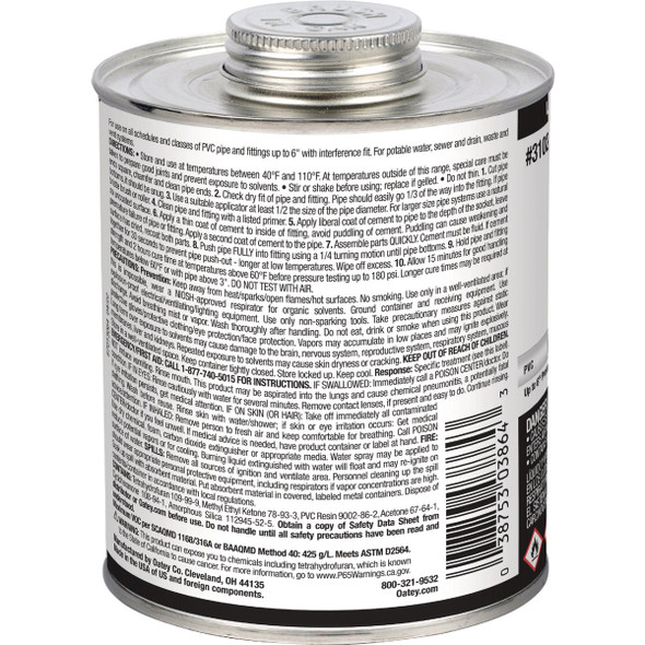 Oatey 32 Oz. Low Voc Medium Bodied Clear PVC Cement 31020V 487662
