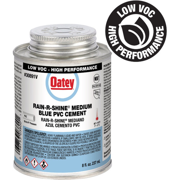 Oatey Rain-R-Shine 8 Oz. Low Voc Medium Bodied Blue PVC Cement 30891V