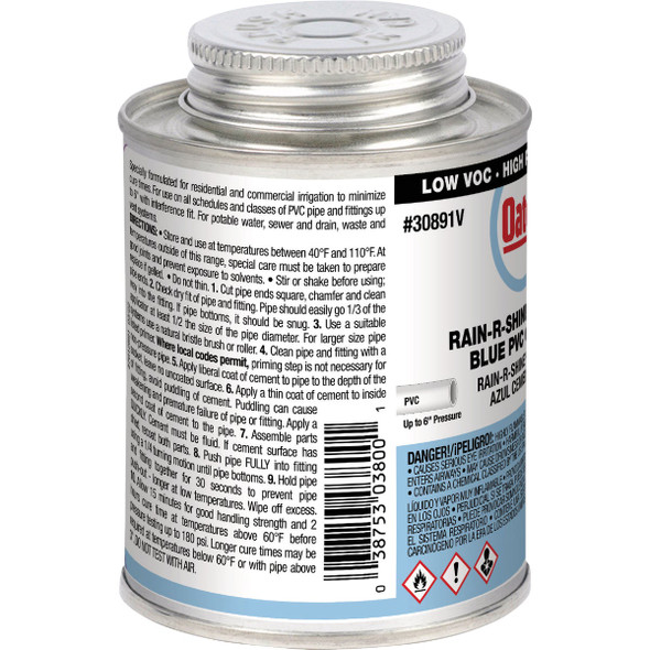 Oatey Rain-R-Shine 8 Oz. Low Voc Medium Bodied Blue PVC Cement 30891V 434563