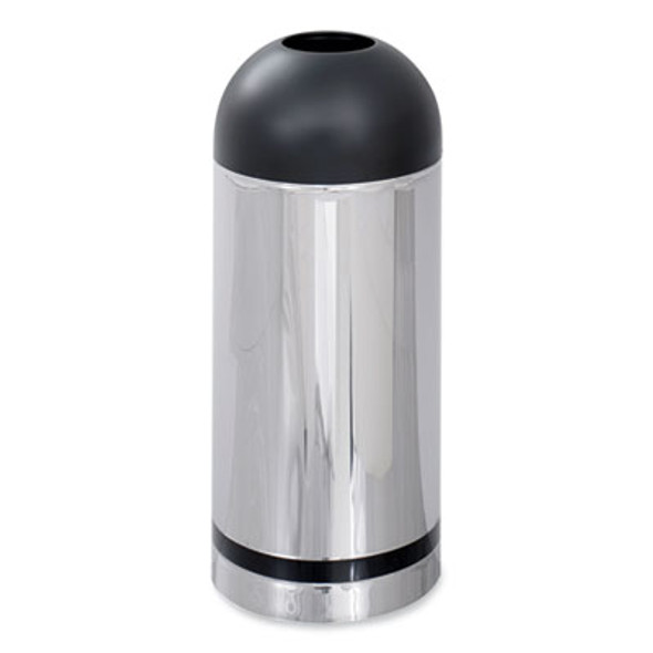 Safco® Waste Receptacle, 15 gal, Steel, Stainless Steel/Black 9871