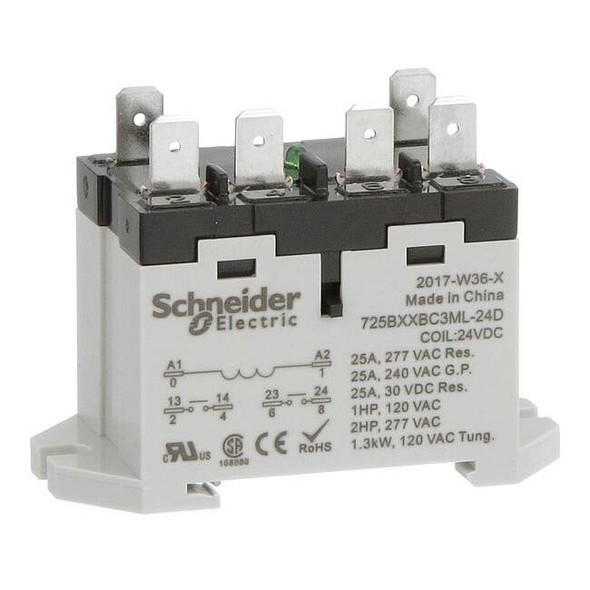 DIN Rail & Top Flange, Enclosed Power Relay, Square, 25 A, 6 Pins, Quick Connect