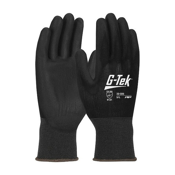 Coated Gloves, Polyurethane, Smooth, Palm, 3 Abrasion Level, Black, L 12 PK