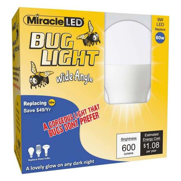 9 W, Compact LED Bulb, Amber, A19, 2000K Temp. Frosted, Non-Dimmable, PK2