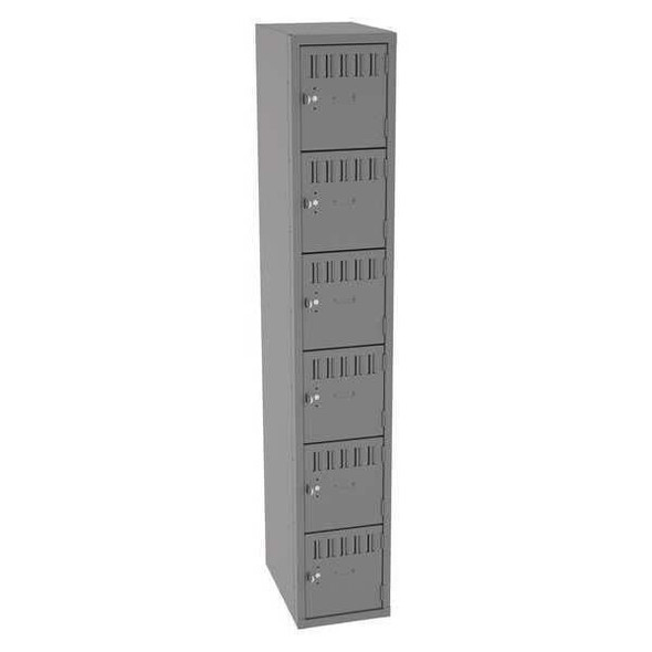 Box Locker, 12 in W, 18 in D, 72 in H, (1) Wide, (6) Tier, Gray