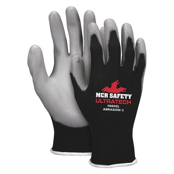 Mcr Safety Knit Gloves, Nylon, Smooth Palm, Knit, Black/Gray, XS, 12 PK 96695XS