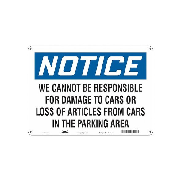 Condor Parking Lot Damage Sign,10" x 14, 478D13 478D13