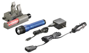 Strion LED HL Rechargeable Flashlight with 120V AC/12V DC PiggyBack Charger, Blue 74782