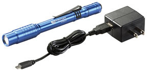 Stylus Pro USB Rechargeable Penlight with 120V AC Adapter, USB Cord, and Nylon Holster, Blue 66139