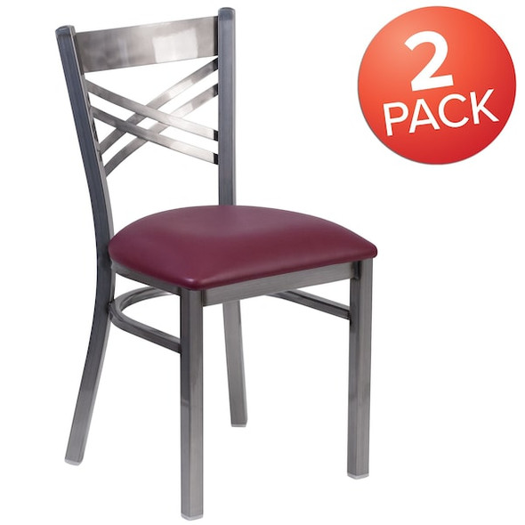 Flash Furniture Clear X Chair-Burg Seat,PK2 2-XU-6FOB-CLR-BURV-GG