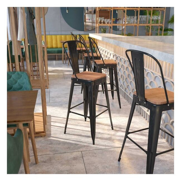 Flash Furniture 30" Black Antique Metal Stool CH-31320-30GB-BQ-WD-GG