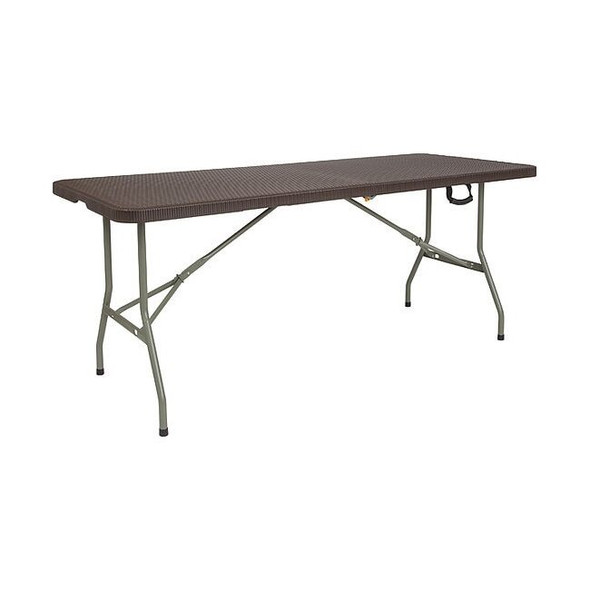 Rectangle Rattan Folding Table,Plastic,Brn,29x71", Plastic Top, Brown