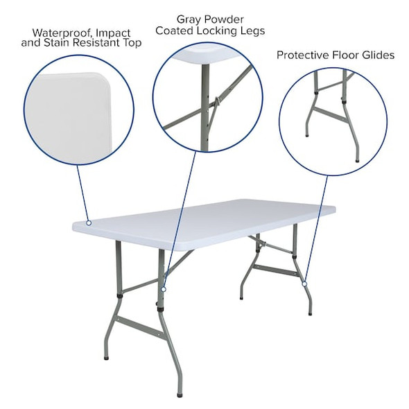 Flash Furniture Rectangle Folding Table, Plastic Top, White RB-3050ADJ-GG