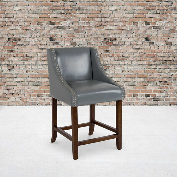 Flash Furniture Carmel Series Grey Lthr/Wood Stool,24" CH-182020-24-LTGY-GG Flash Furniture Carmel Series Grey Lthr/Wood Stool,24" CH-182020-24-LTGY-GG