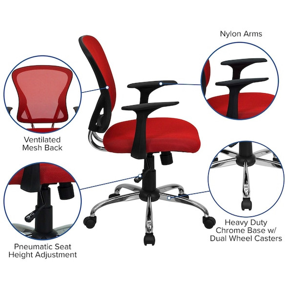 Flash Furniture Task Chair, 18" to 22", Fixed Arms, Red H-8369F-RED-GG
