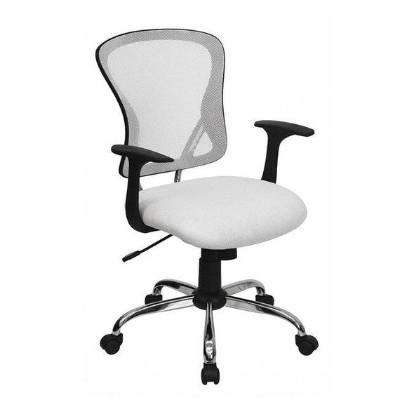 Flash Furniture Task Chair, 18" to 22", Fixed Arms, White H-8369F-WHT-GG