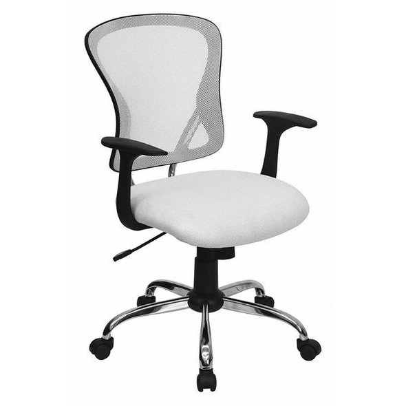 Flash Furniture Task Chair, 18" to 22", Fixed Arms, White H-8369F-WHT-GG