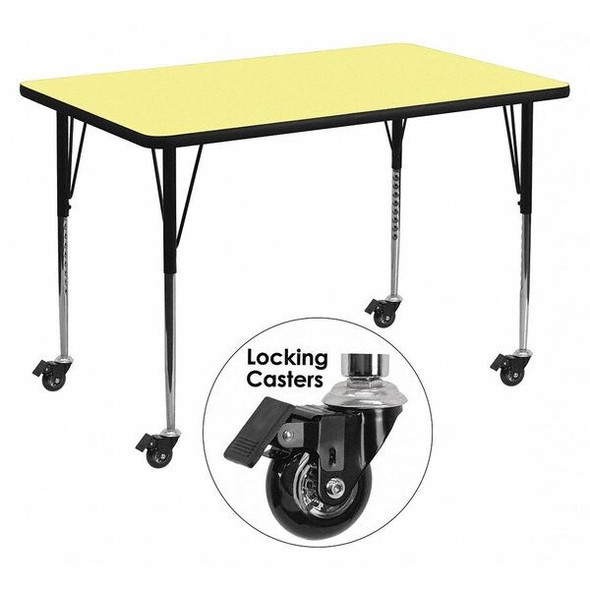 Flash Furniture Activity Table,Rect,Yellow,30"x48" XU-A3048-REC-YEL-T-A-CAS-GG Flash Furniture Activity Table,Rect,Yellow,30"x48" XU-A3048-REC-YEL-T-A-CAS-GG